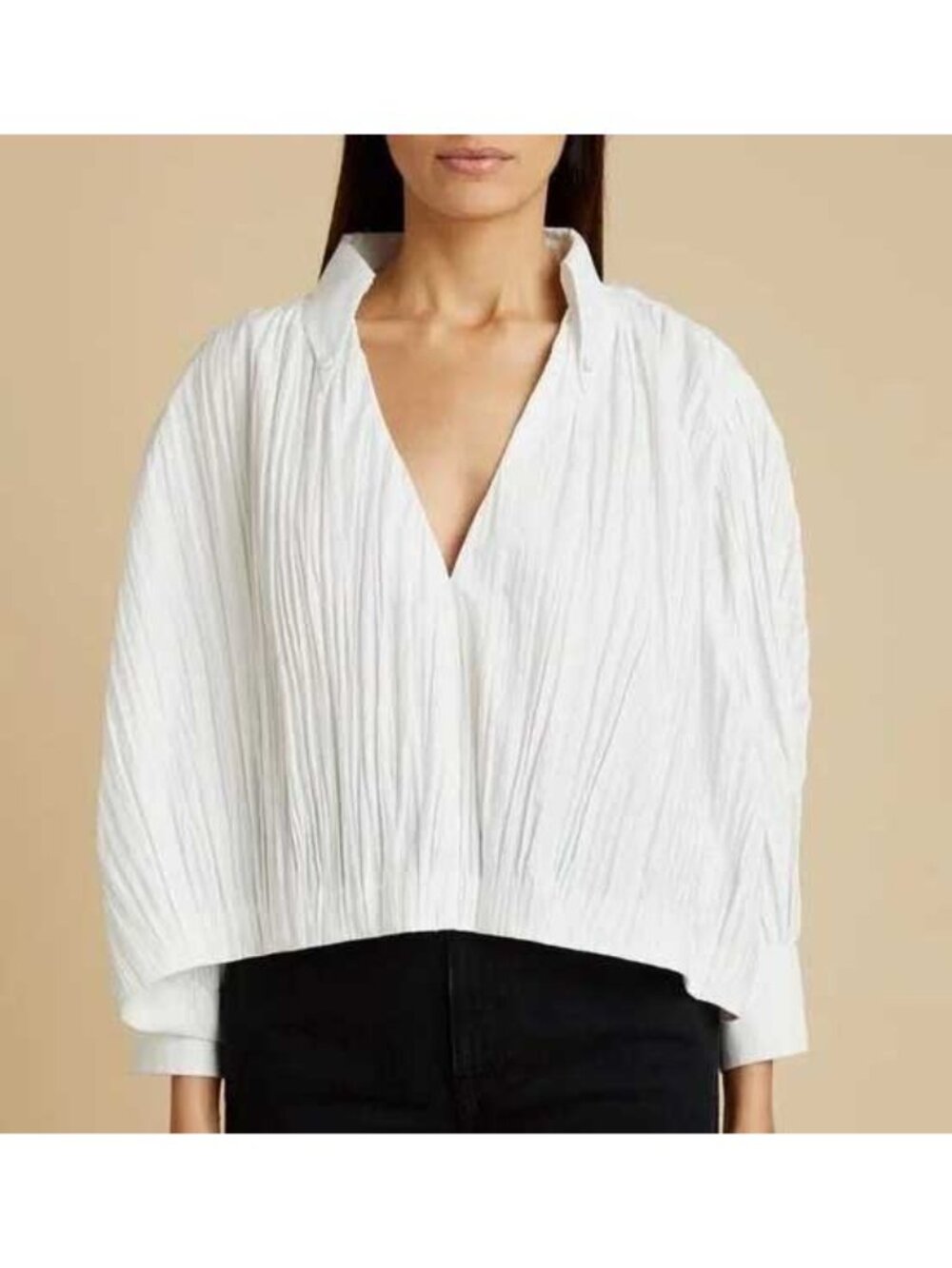 Khaite "Malone" Plisse Cocoon blouse in White, size XS
